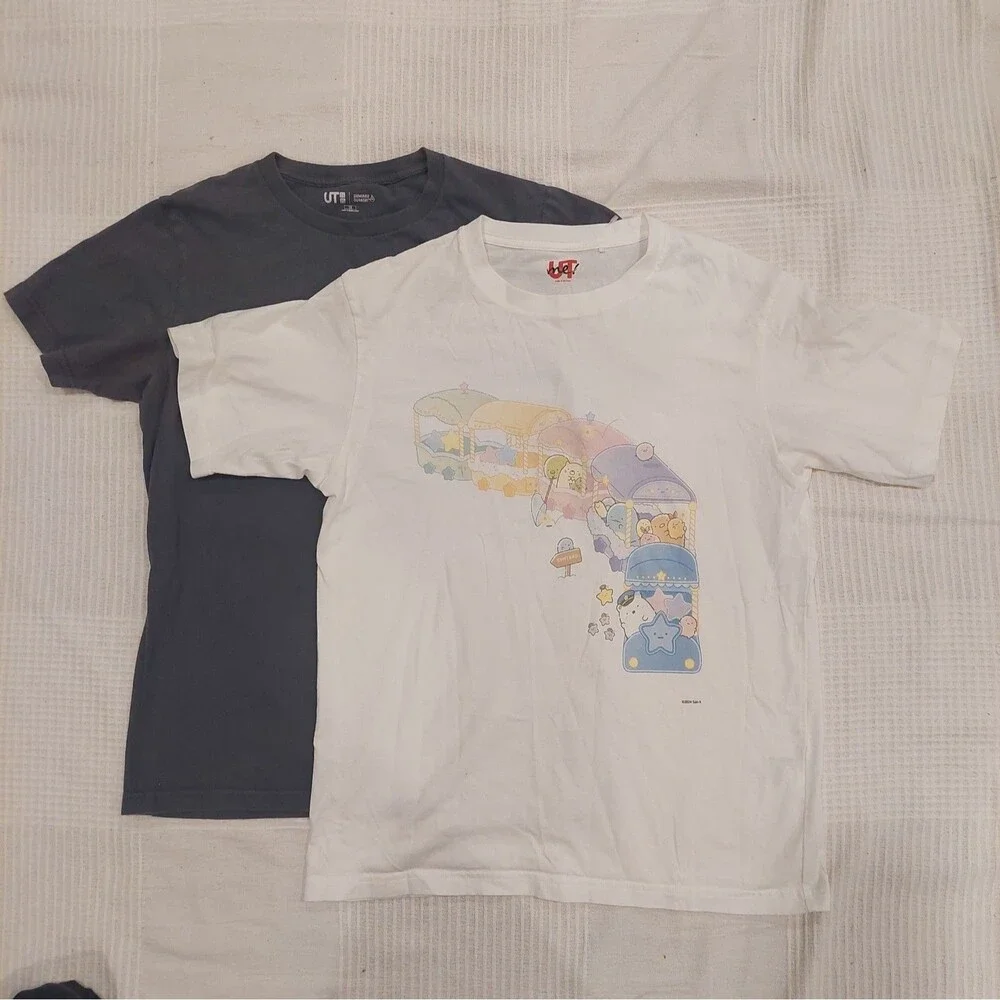 (2) Uniqlo Kids Sumikko Gurashi Graphic T-Shirt 100% Cotton White Sz13 New